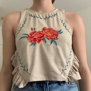 zara suede floral crop top
